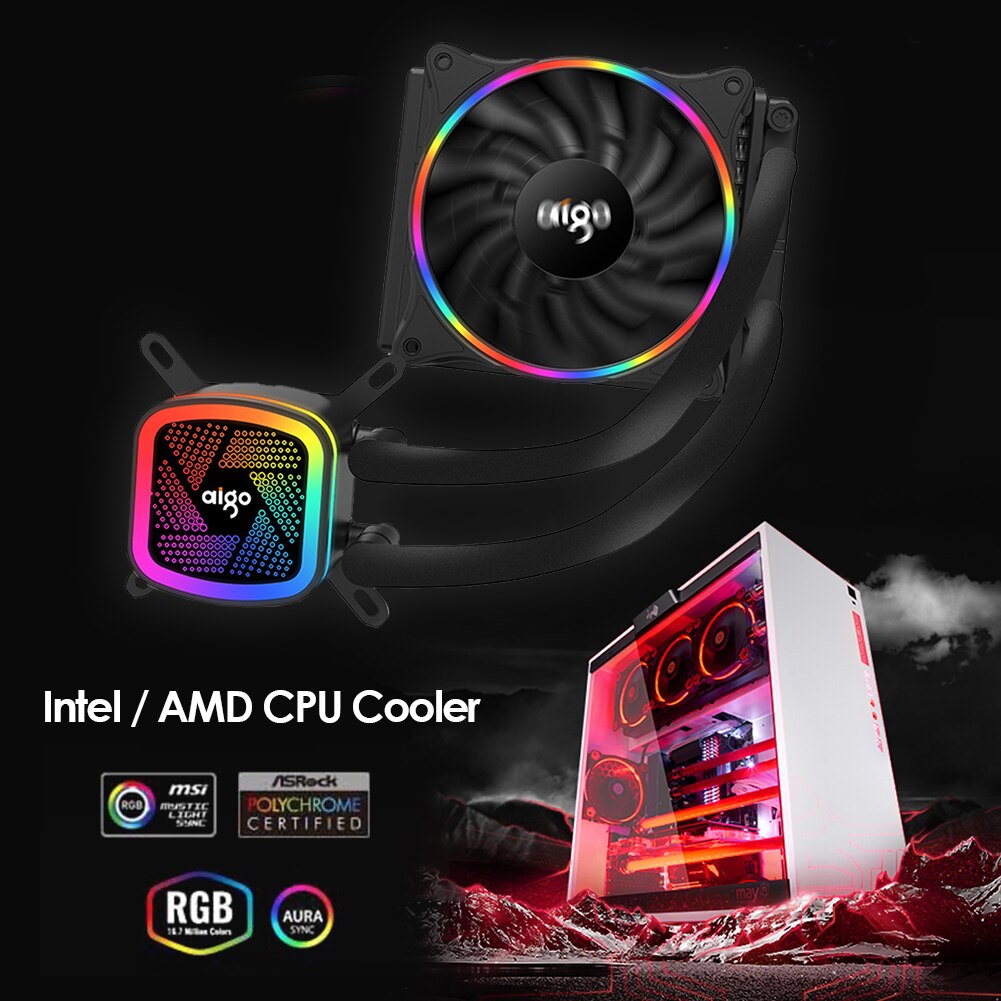Aigo V120 AIO CPU Cooler 120mm Radiator for LGA 775 1366 AM4 AM3 AM2