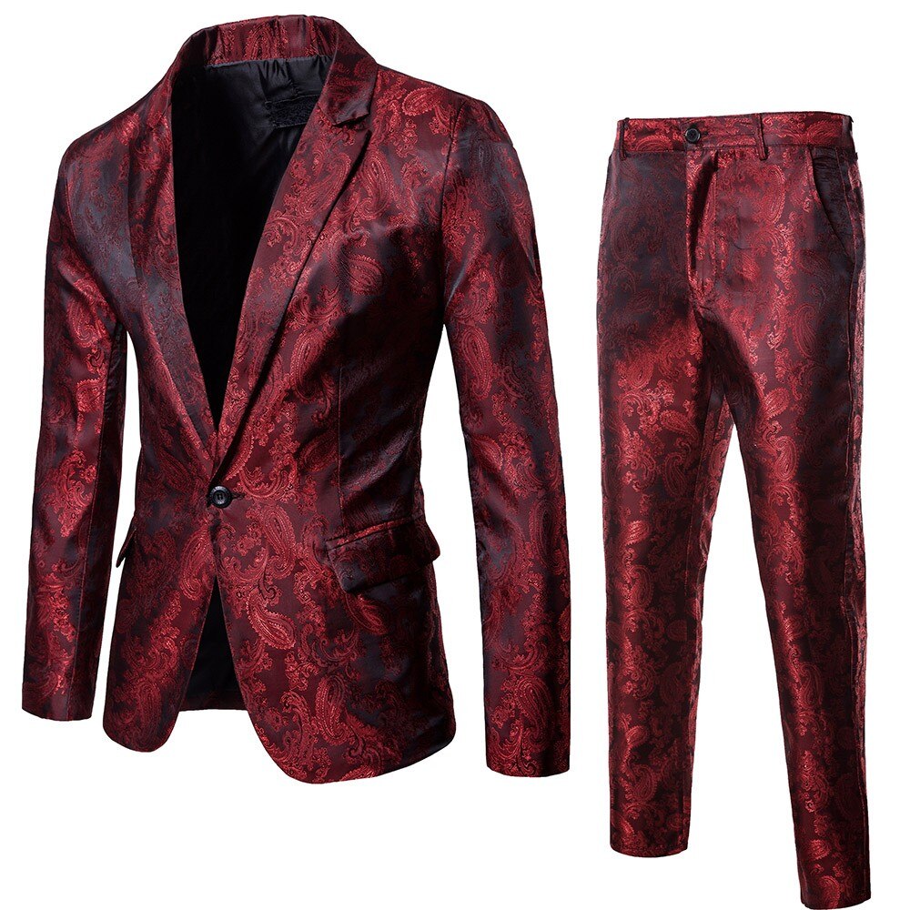 Senaste byxor kappa design svart kostym man slim fit smoking bröllopsfest företagsklänning sommar jacka + byxa kostym: Röd / M