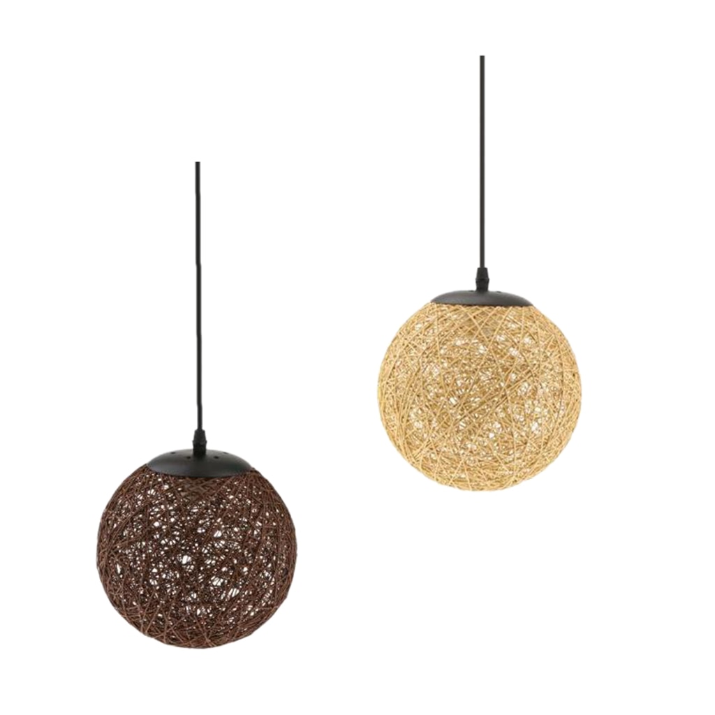 2 Colors /Set Rattan Woven Ball Globe Pendant Lampshade Hanging Loft Ceiling Lamp, 20cm, Coffee+Flaxen