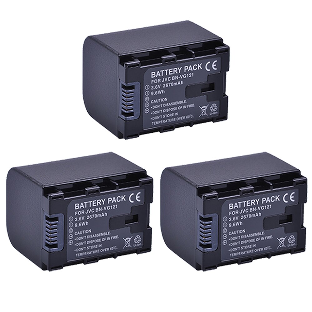 Batteria per JVC BN-VG121 batteria, BN-VG121U, BN-VG121noi, BN-VG138, BN-VG138U, BN-VG138noi, BN-VG107, BN-VG107U,BN-VG114: 3pezzi