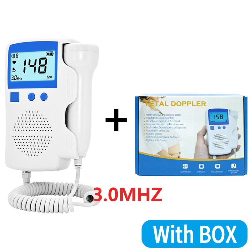 Detector de ritmo cardíaco Fetal para bebés, Monitor Fetal portátil de 3,0 MHz para el embarazo bebes estetoscopio ultrasonido doppler fetal embarazada ecografo portatil hogar sonar fetal monitor escuchar latidos bebe: 3.0Mhz Blue with box