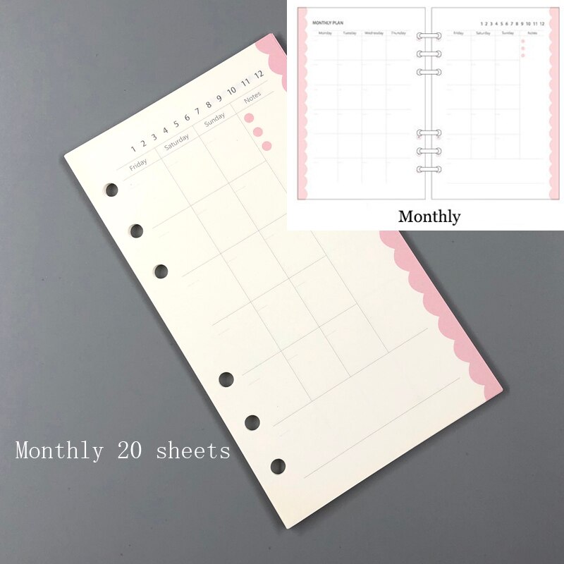 Lovedoki diario recambio A6A5 semanal mensual papel de relleno de planificador para Filofax Dokibook carpeta cuaderno de papelería escolar: Wave Monthly / A5 Large
