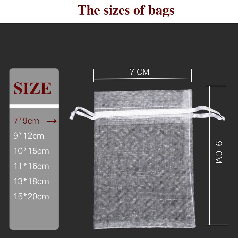 50 stuks/partijen 7 x 9cm organza sieraden verpakkingszakken bruiloft feestdecoratie trekbare zakken zakjes kerstzakjes