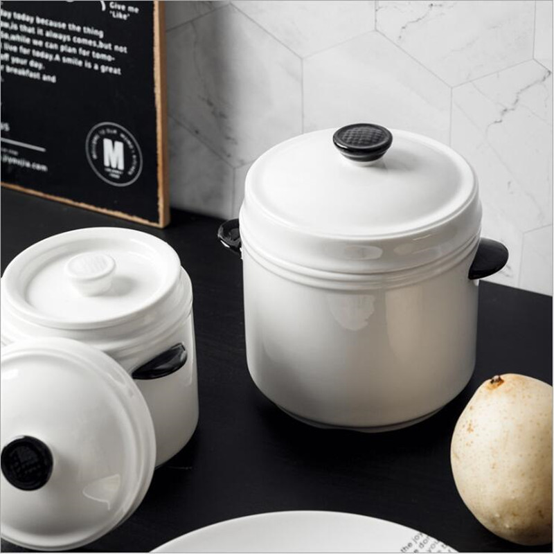 Vaisselle en céramique faitout étanche avec double couvercle | Couvercle à double oreille, tasse à ragoût à double oreille, bol à soupe à la vapeur