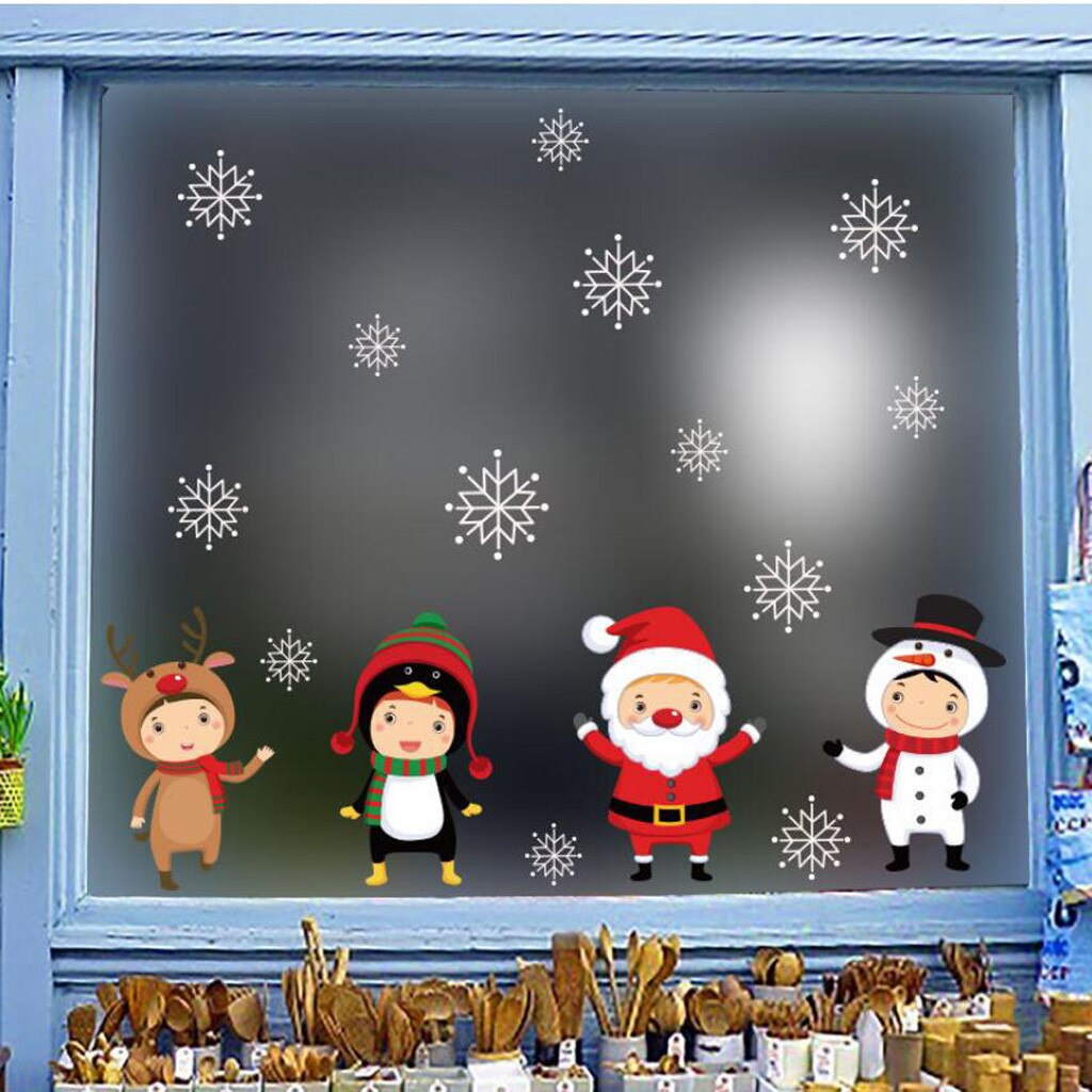 Christmas Cartoon Window Stickers Snowflake Electrostatic Sticker Kids Room Wall Decals Decoration For Year Wallpaper: C