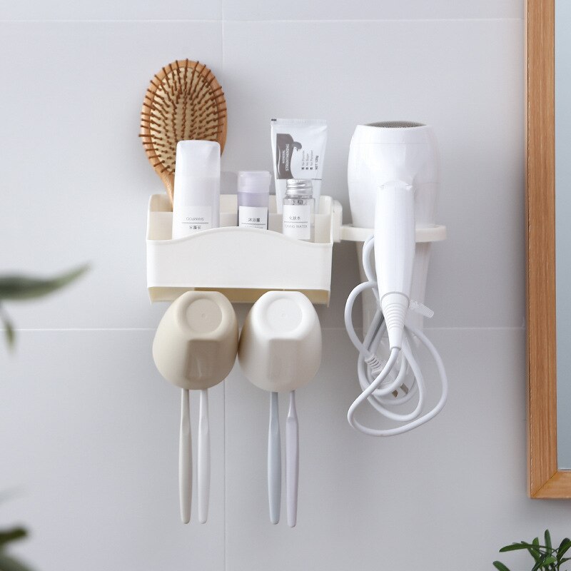 Vægmonteret automatisk tandpasta dispenser nordisk praktisk sugekop tandbørsteopbevaringsholdere multifunktionel badeværelsehylde