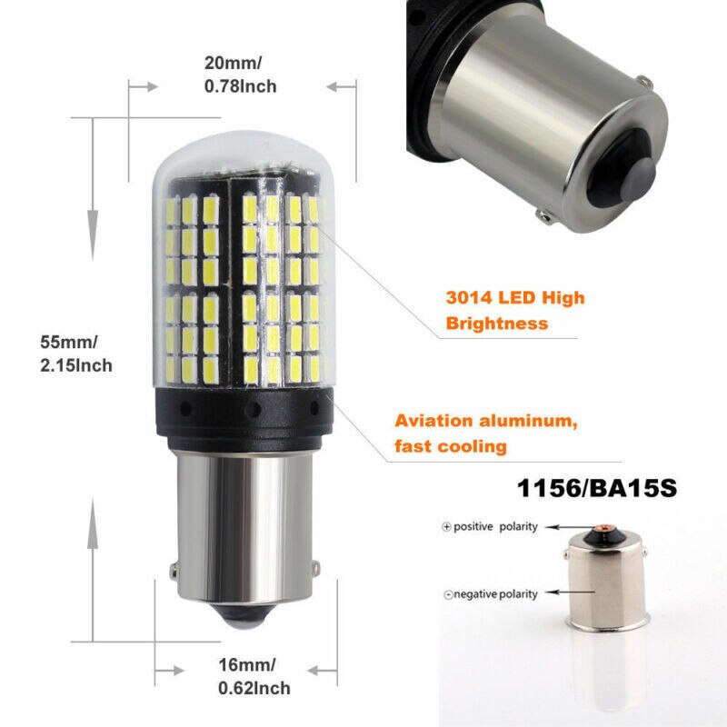 Wit Knipperlichten 1156 7506 P21W BA15S Led 3014 144SMD Lampen DC12V Vervanging 2 Stuks