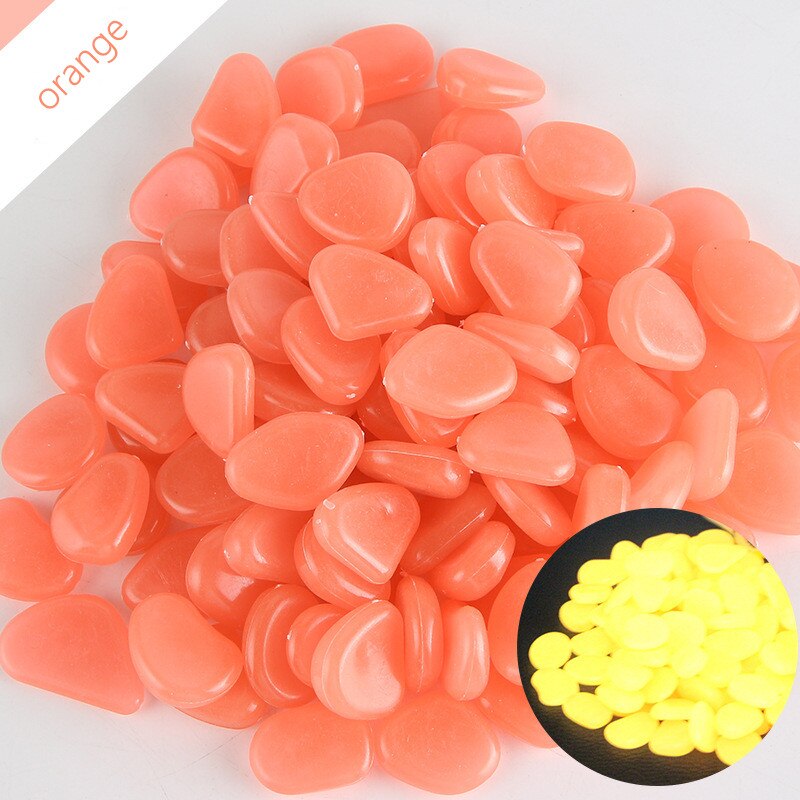 glow in the dark stones 50Pcs Garden Luminous Glowing Stone Pebble Glow in the Dark Garden for Walkways Garden Path marble patio: Orange