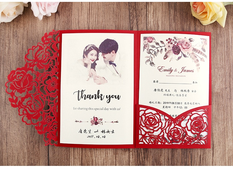 30pcs/lot Wedding Invitation Cards 180*120mm Tri-fold Inviation 30+ Colors Pearly Paper 100% Customzied Card