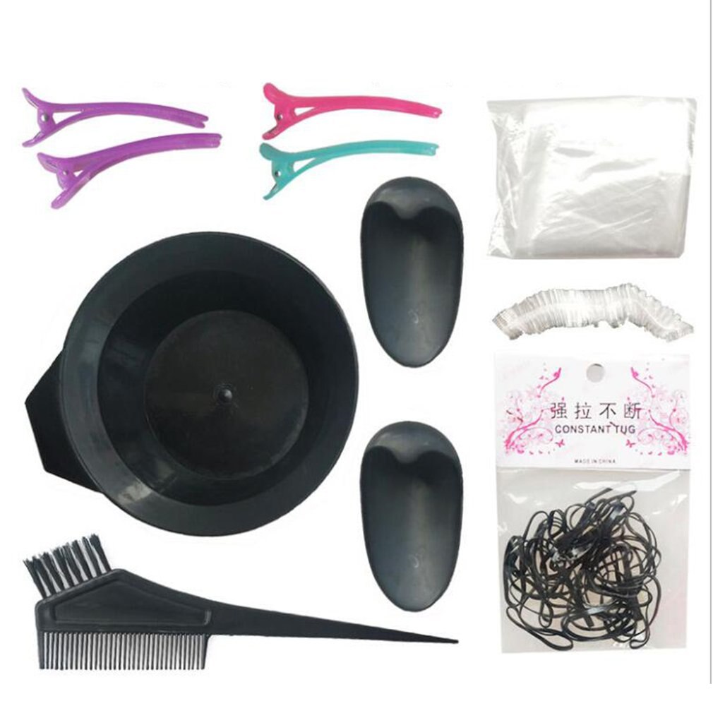 Hårfarveværktøj 8 sæt plastik hårfarvningsskål kam frisørbagværk engangshandsker