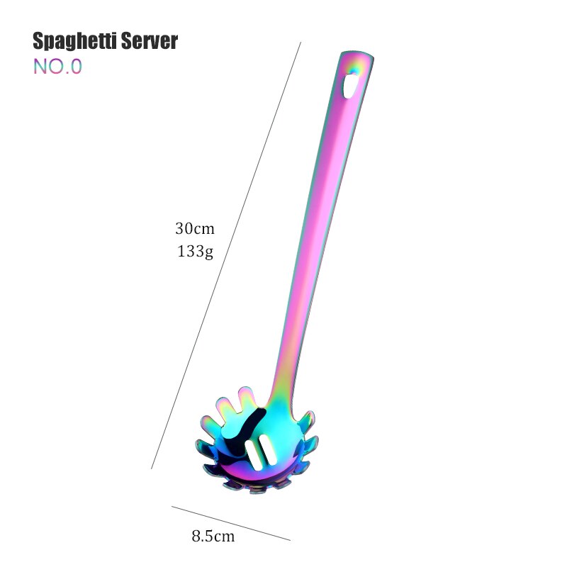 1PC Rainbow Stainless Steel Nonstick Kitchen Utensils Cooking Tool Long Serving Sets Scoop Spoon Fork Turner Ladle Cake Shovel: plum