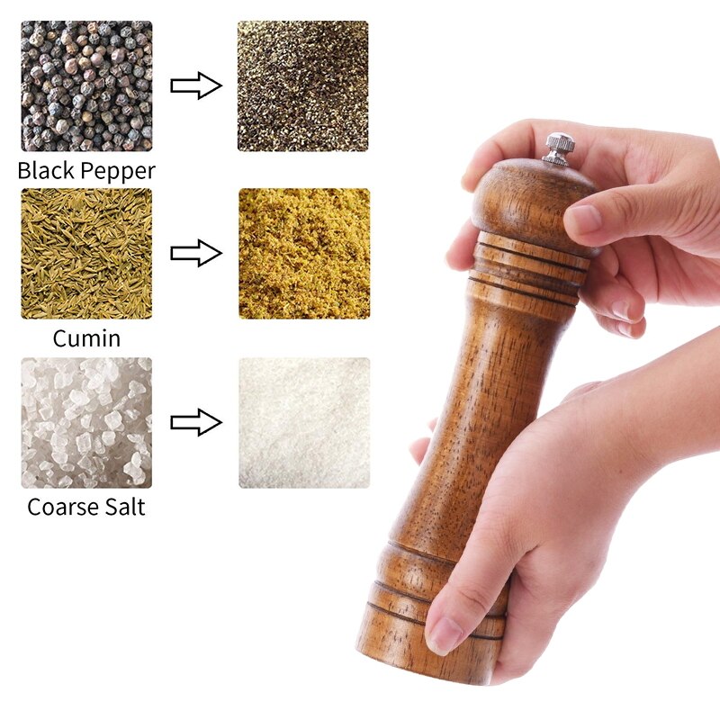 Molinillos de sal y pimienta de madera konco, molinillos manuales de sal marina, hierbas y pimienta con molienda de cerámica, utensilios de cocina para especias y hierbas.