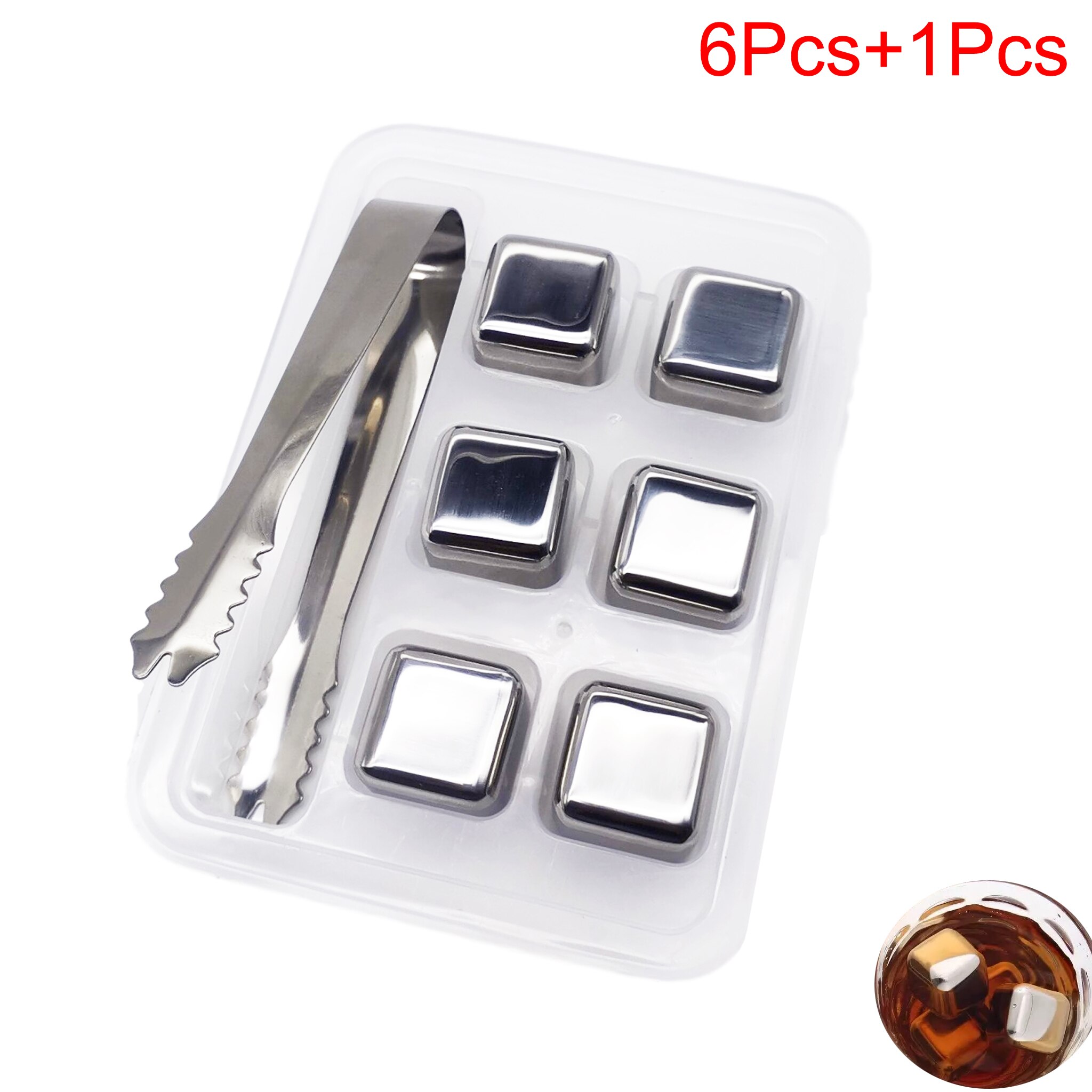 Stainless Steel Whiskey Stones Set Reusable Ice Cubes for Drinks Cocktail Shaker Whiskey Rocks Chilling Stones + Ice Tongs: 6 Pack With Tong Box