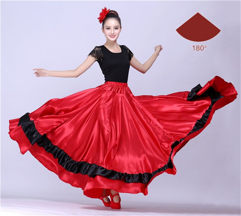 Jupe Flamenco espagnole pour femmes, robe de danse, Costumes, spectacle sur scène, fête, rouge, vêtements féminins: Style B 180 degree