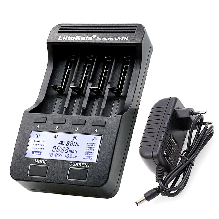 Liitokala Lii500 LCD ładowarka, Lii-202 Lii-402 Lii-PD4 ładowarka 18650 3.7V 18350 18500 14500 26650 1.2V AA AAA NiMH baterii: Lii-500 and adapter / EU