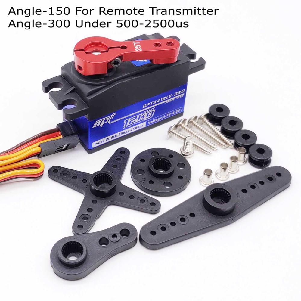 Spt 4412lv 12kg grote koppel metalen tandwiel standaard digitale laag profiel servo 1:10 rc auto vliegtuig robotarm 180 320 hoek: Hoek -150 met arm