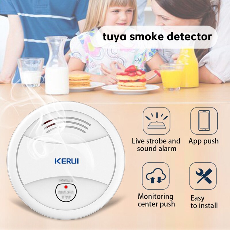 KERUI Wireless Tuya Smart WIFI Smoke Fire Detector 80db Fire Protection Firefighter Sensors Store House Security Alarm System