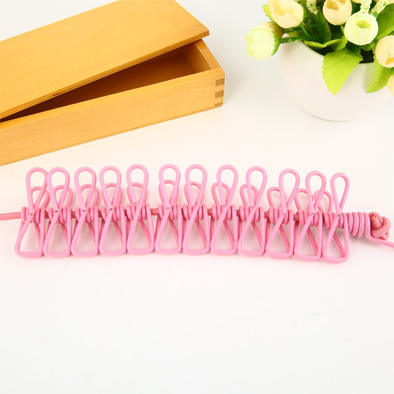 Portable Clothing Clothesline with 12 Clips Retractable Laundry Dryer Clothes Rope Drying Rack Cloth Hanging Line For Outdoor