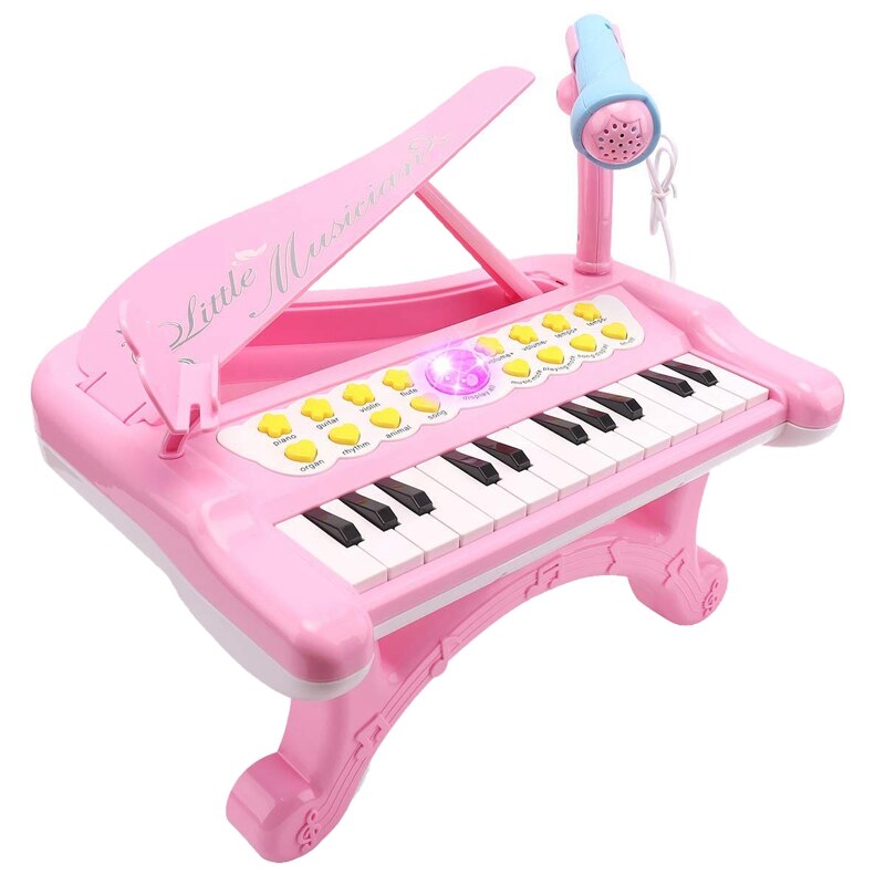 Enfant en bas âge Piano jouet clavier rose pour filles d'anniversaire 1 2 3 4 ans enfants 24 touches multifonctionnel jouet Piano
