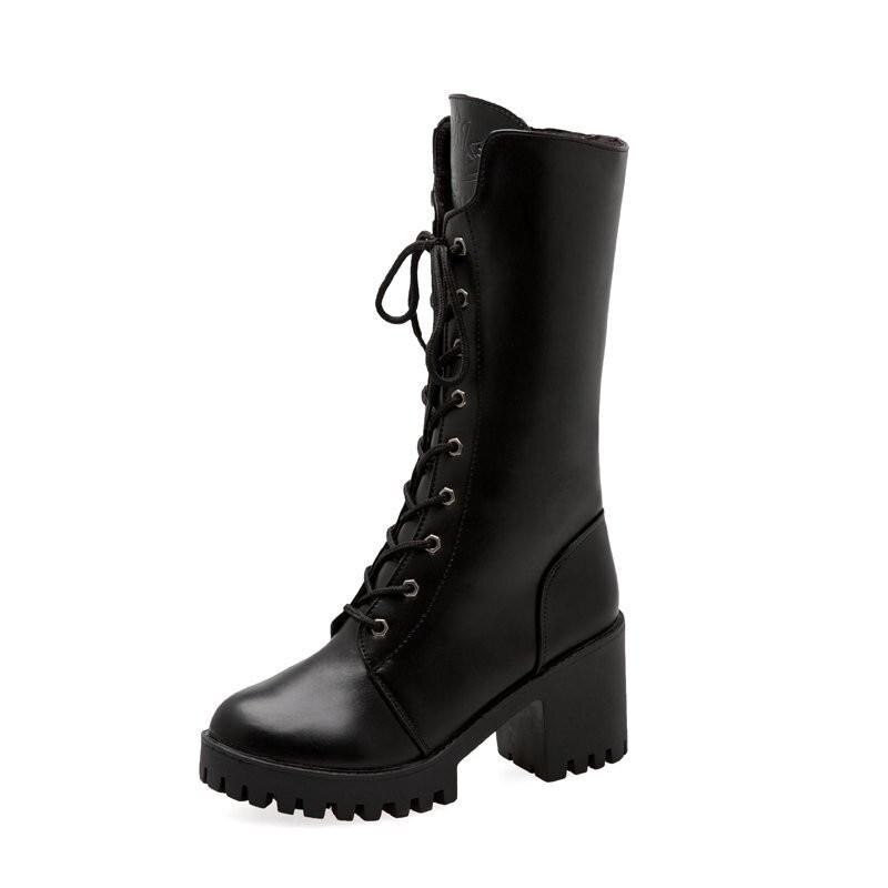 Botas para mujer de media caña estilo británico con hebilla, botines, calzado de invierno, estilo gótico, Punk, tacón cuadrado,: 38