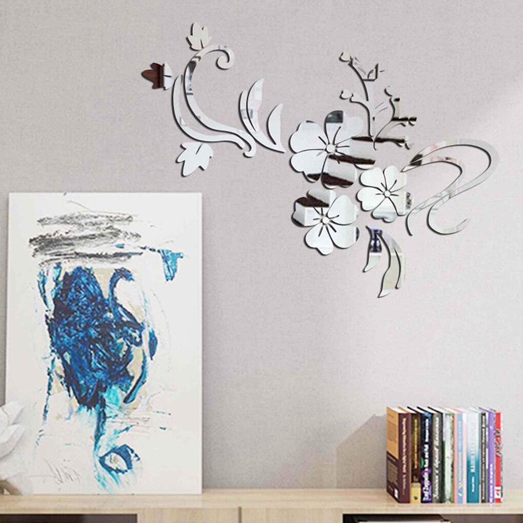 Hibiscus Shape Wall Sticker 3D Flower Acrylic Mirror Decal Bath Home Decor Sticker Self Adhesive Home Wall Decoration Supplies
