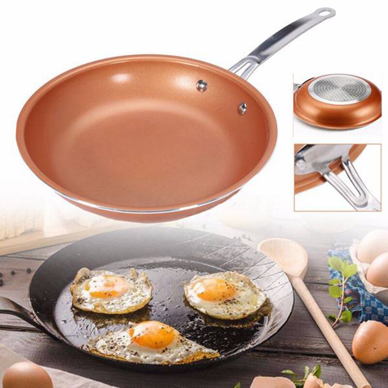 Koper Steelpan Non-stick Pan Biefstuk Met Keramische Coating Lange Handvat