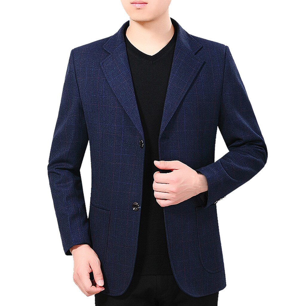 Men's Plaid Pure Color Casual Business Suit Lapel Slim Fit Stylish Blazer Coat Slim Fit Business Suit #BL4: XXXL