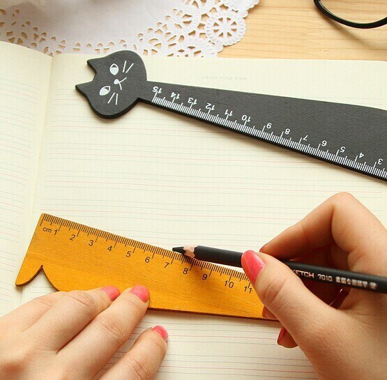 1pc Cat Wooden Ruler Brown Black Straight Ruler Wood Kawaii Drawing Tools Stationery Cartoon Ruler for Kids Office School