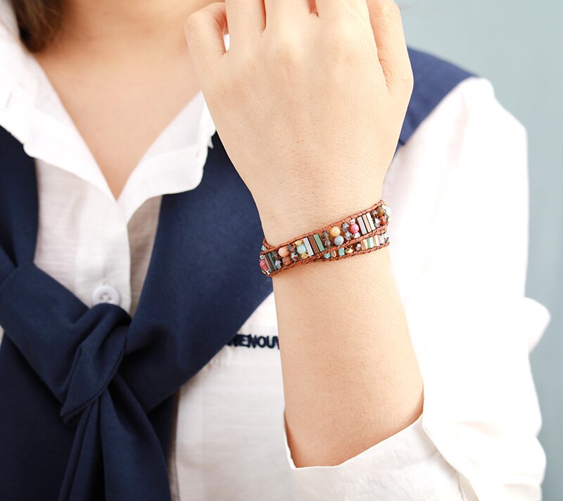 in Pelle esclusivo Boho Braccialetti Attorcigliati W/pietre Perline di Cristallo 2 fili Del Braccialetto Del Polsino Vitange Braccialetto Del Braccialetto Dropshipping