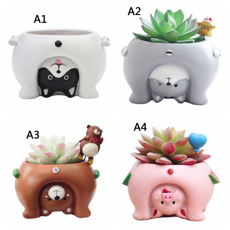 Cartoon hars dier plant bloempot tuinplanten vaas huisdecoratie bureau ornament hond/beer/varken vetplant plantenbak tuinieren