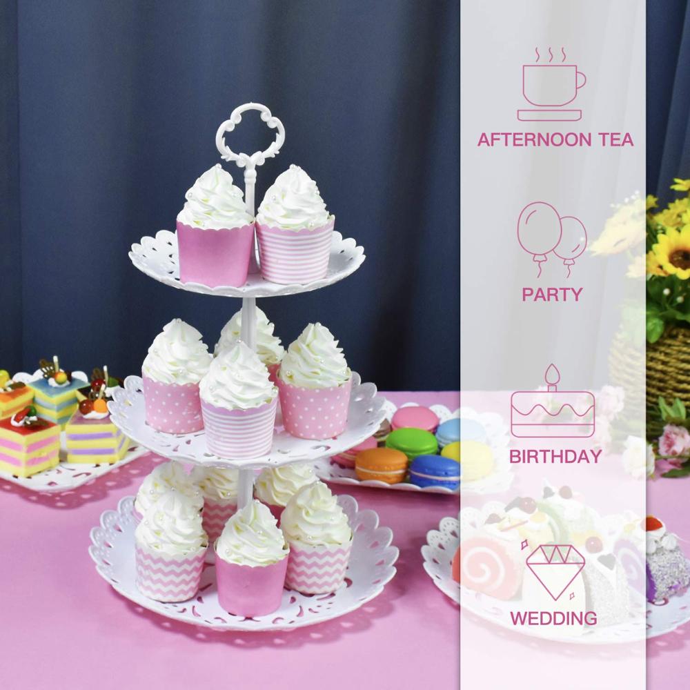 2 teile/paket Cupcake Stehen Nachtisch Stand 3 Ebene Kuchen Stehen Obst Platte Kunststoff Anzeige Stand für Hochzeit Hause Geburtstag