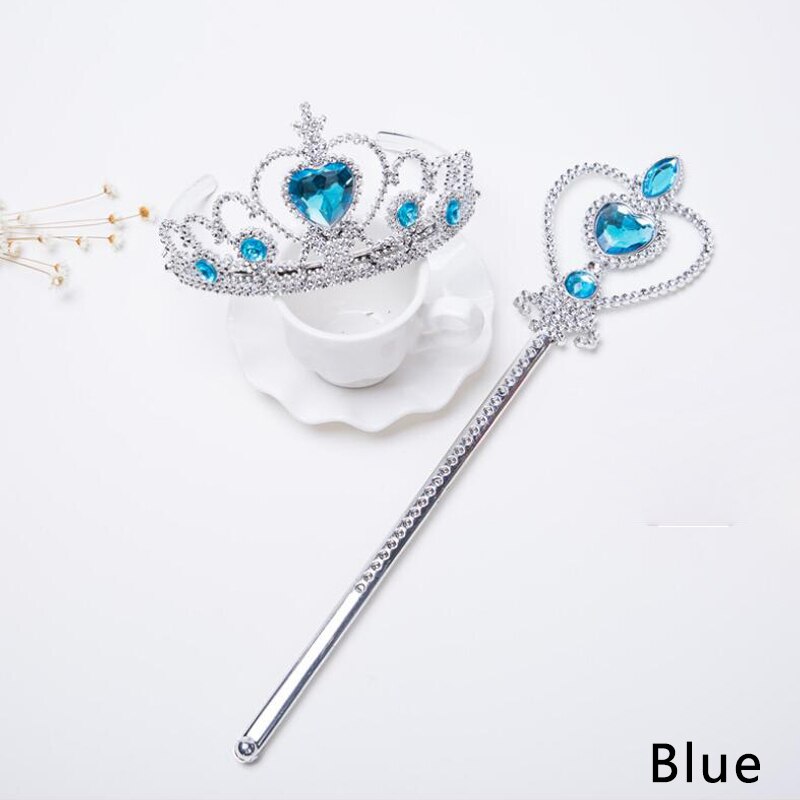 2 piece/Set Girls Headwear Tiara Heart Shaped Crowns Magic Wands Party Accessories Princess Festival Children: Blue