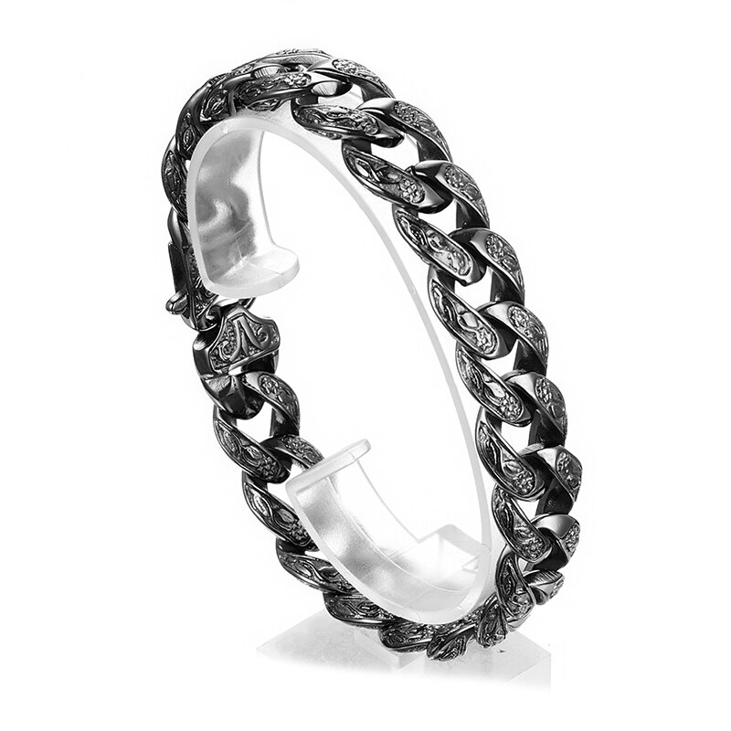 Rvs Goud/Zwarte Cubaanse Miami Ketting Link Armbanden Voor Mannen Jongens Hip Hop Rock Sieraden 15*220 Mm: Black Color