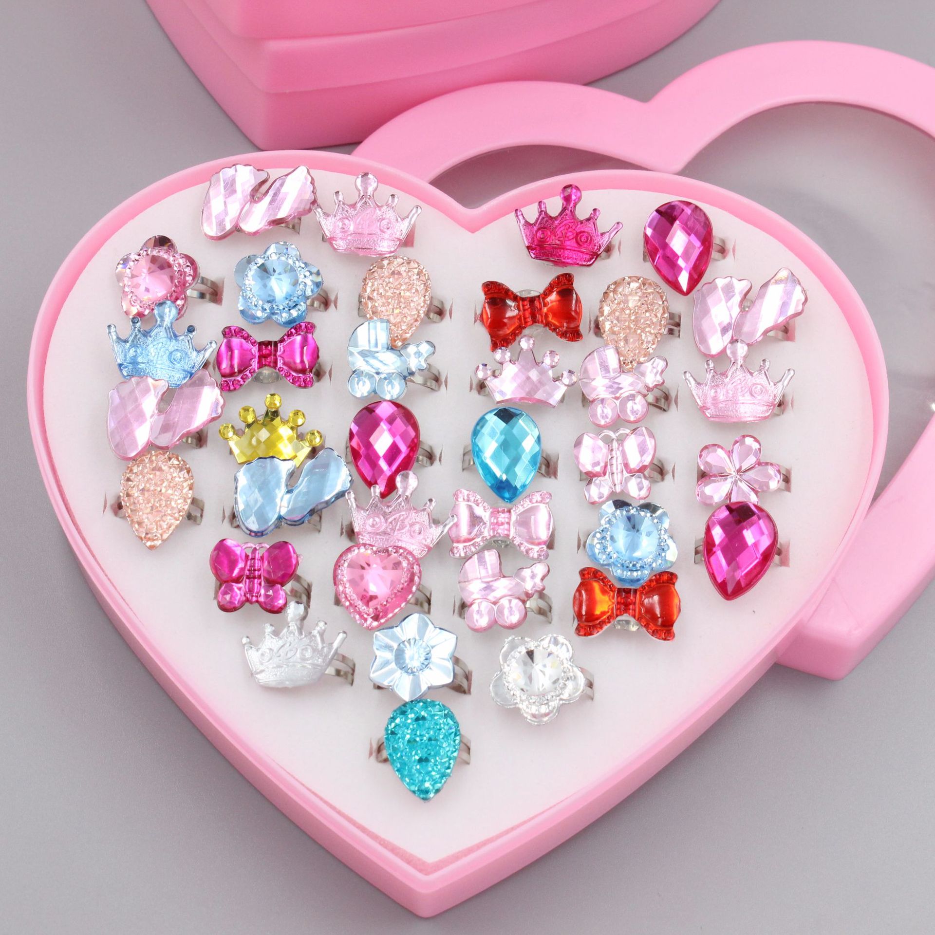 Meisjes Prinses Acryl Rhinestone Fancy Verstelbare Ringen Party Gunsten Kids Ring Accessoires Beauty Mode Speelgoed 10/12/24 stuks: 24pcs