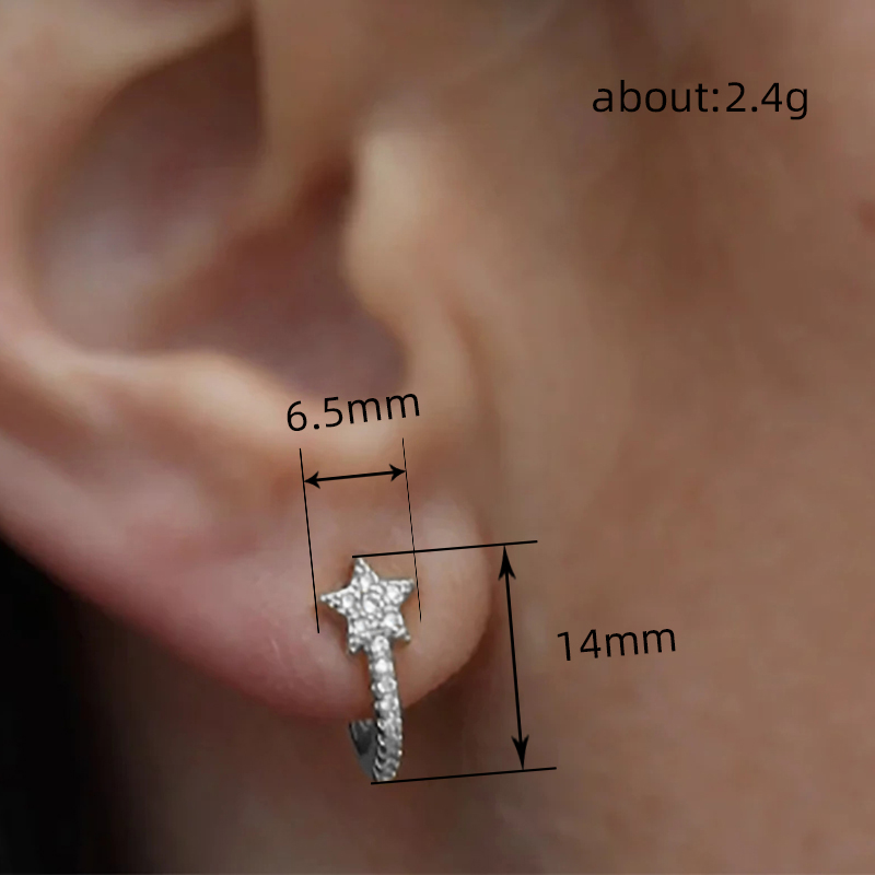 Huitan moda estrela hoop brincos com deslumbrante cz simples elegante acessórios de orelha para mulheres cor prata requintado meninas jóias