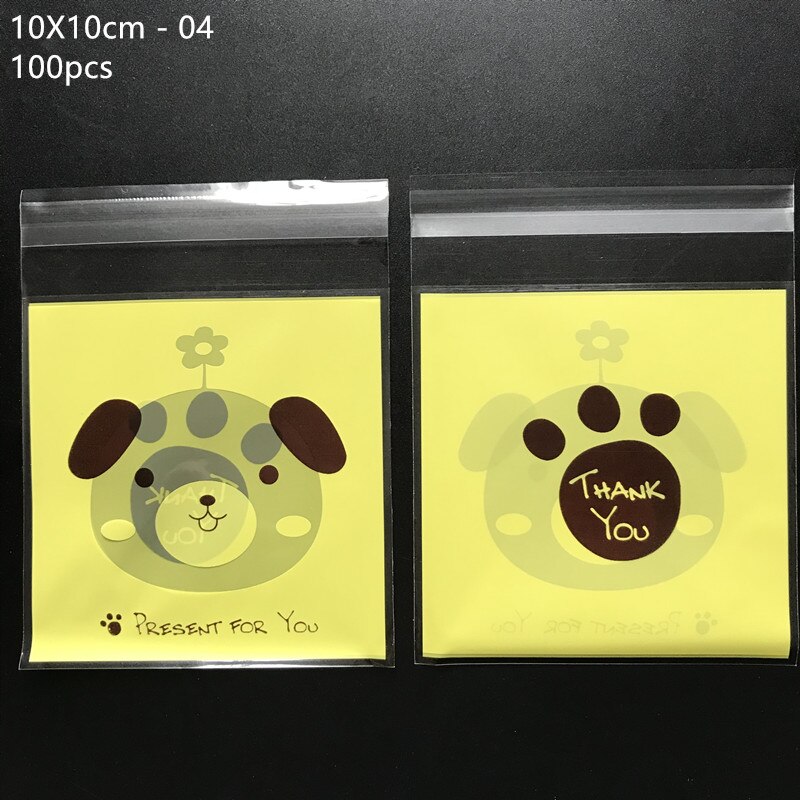 100pcs/lot 10*10cm Plastic Bags Animal Cookie&amp;Candy Bag Self-Adhesive For Wedding Birthday Party Bag Biscuit Packaging Bag