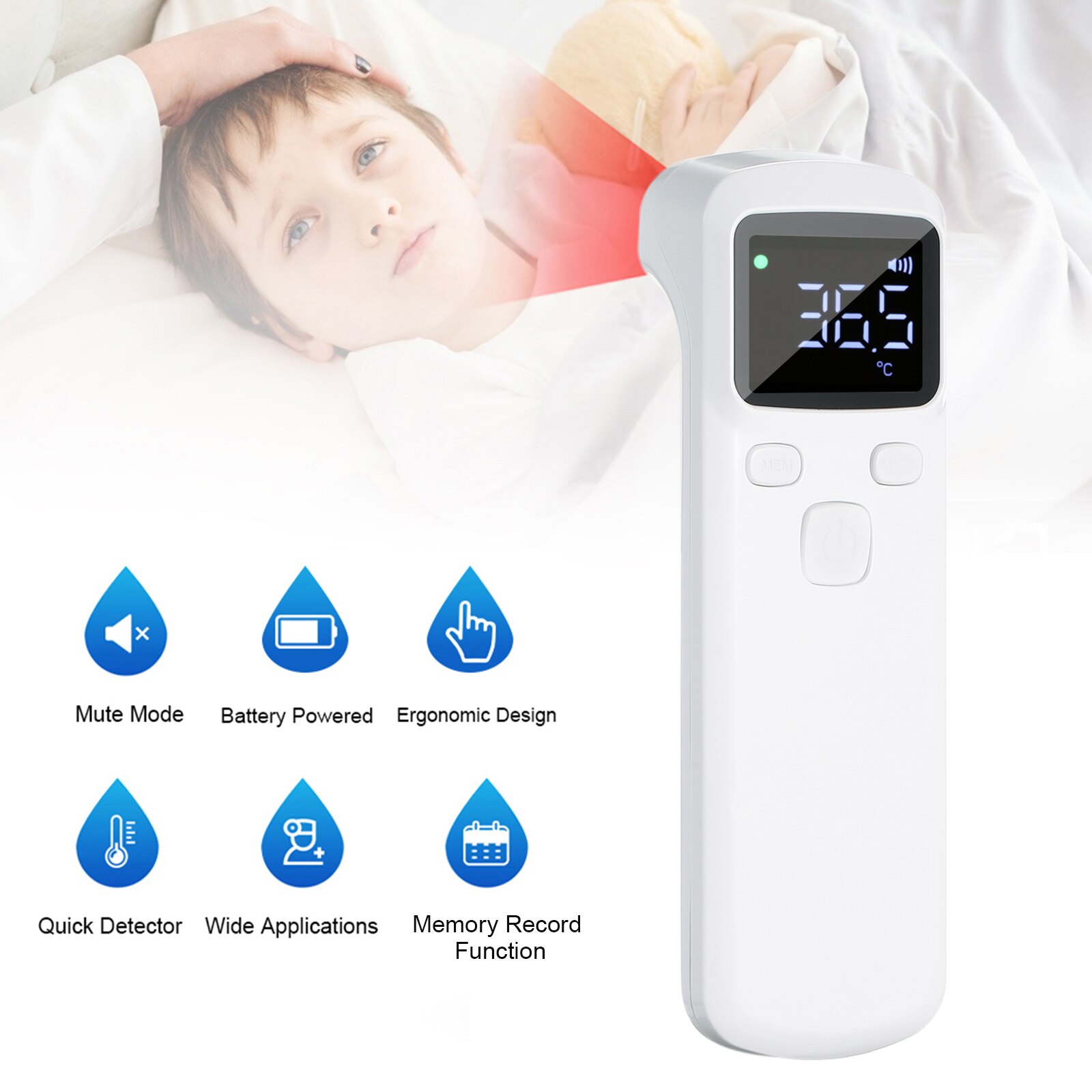 Infrared Thermometer Forehead Body Non-Contact Digital Infrared Thermometer Baby Adults Fever Ear Thermometer ℃ and ℉ Switchable: MULTI