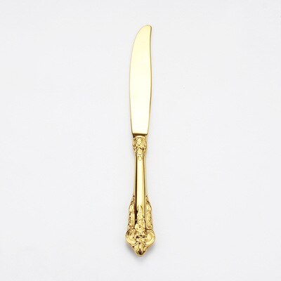 Juego de cubiertos dorados, cuchillo, tenedor, cuchara de acero inoxidable 18/10, tenedores, cuchillos, cucharas, juego de vajilla de cocina: gold dinner knife