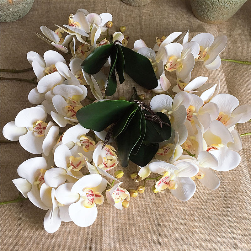 1 Set=7 flower branches +3 orchid stems,Butterfly Orchids Artificial Flowers Home Wedding Decoration flores fleur artificielle: B