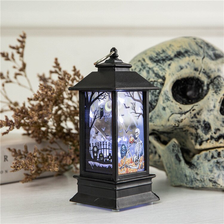 Halloween Vintage ▾ Zucca Luce Quadrato Simulato Fiamma Lampada Decorativa portato Lanterna Lanterna Appesa Rifornimenti Del Partito sbarra arredamento: rame filo Skeleton