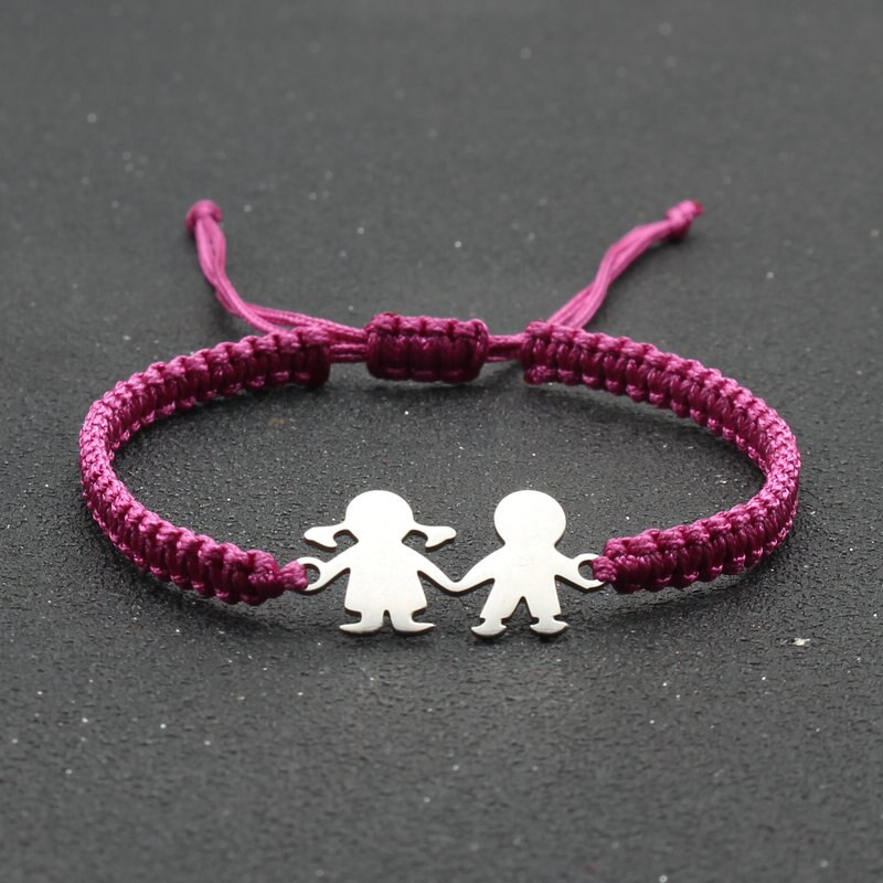 Leuke Familie Stijl Roestvrij Staal Jongen Meisje Bedelarmband Lucky String Handgemaakte Braid Verstelbare Armbanden Voor Vrouwen Mannen Stellen: Rose Red