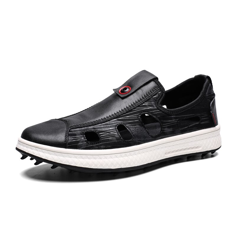 Spring Golf Shoes Leather Slip on Comfortable Golf Sports Men's Sneakers Male Lightweight Golf Sneakers: Black / 42