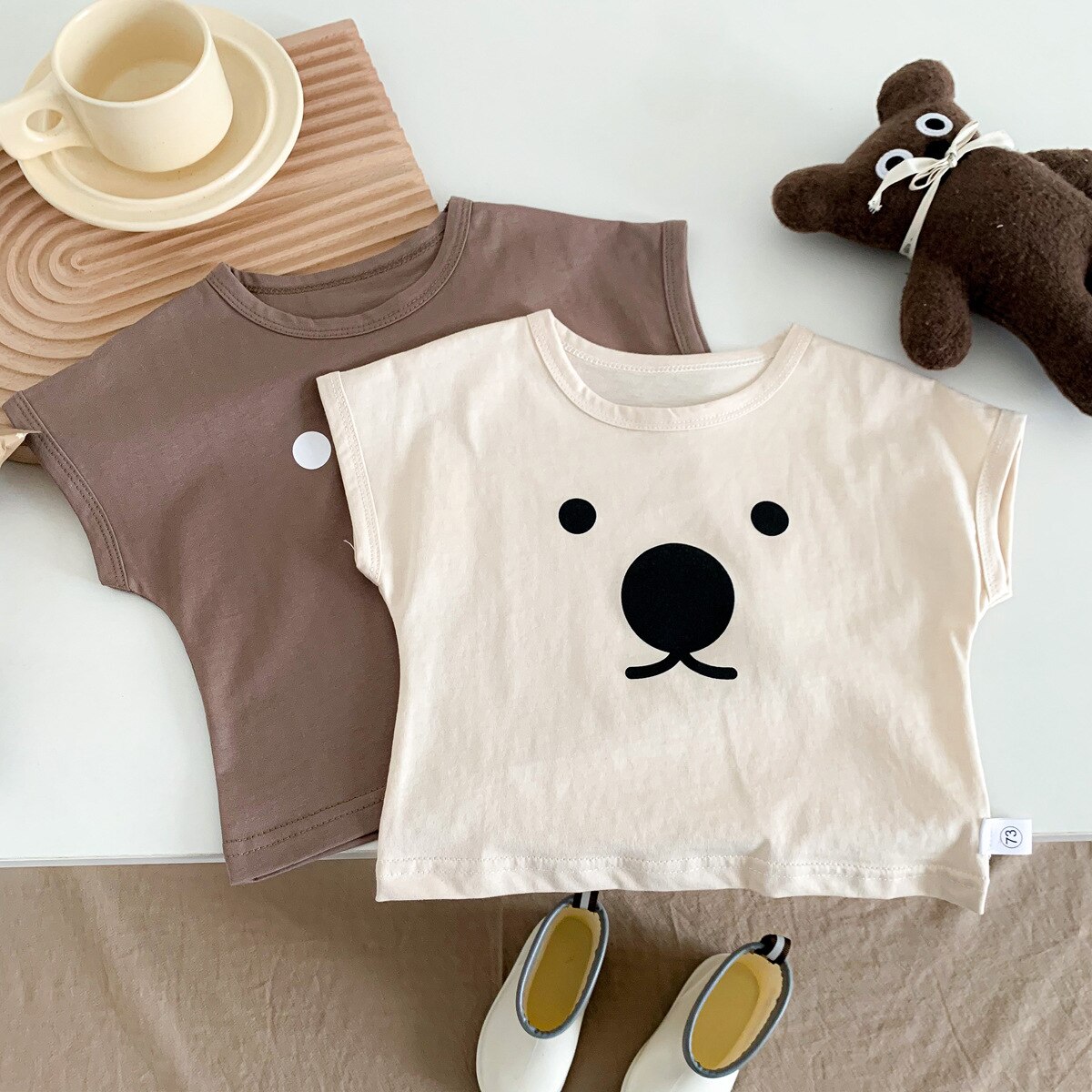 2022 Summer Baby Cartoon T Shirt Cute Bear Print Kids Short Sleeve T Shirts For Boys Girls Cotton O-neck Tops Infant Tee