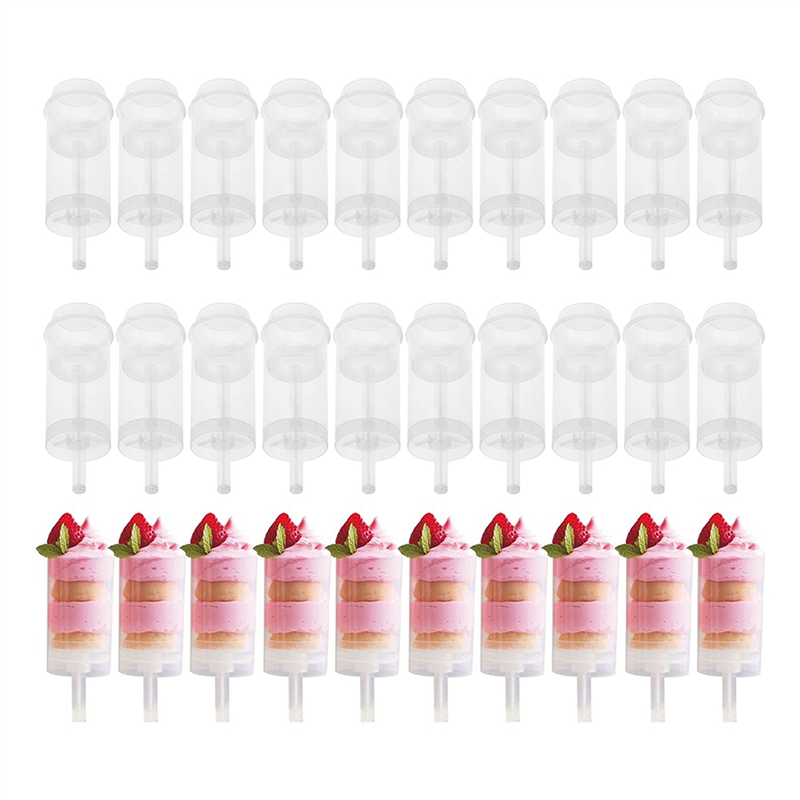 ABJI-80Pcs Food Pusher Round Shaped Push-Pops Cake Cup With Lid Cake Push Pops Containers Cakepop Round Plastic Container