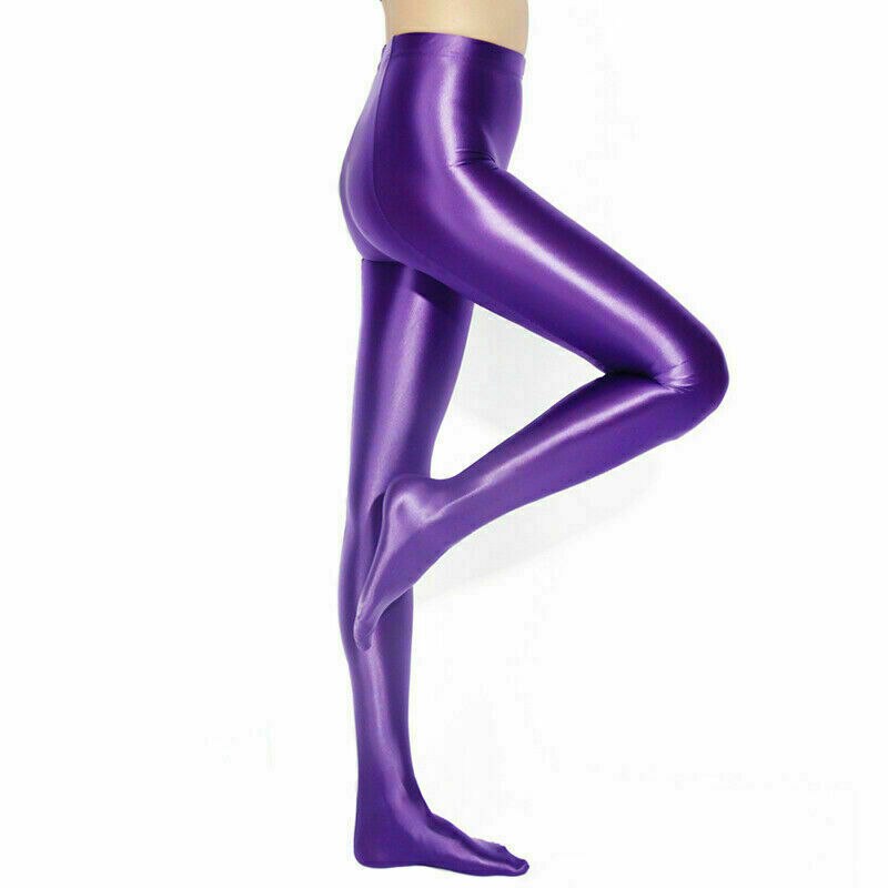 Metelam Ladies Opaque Shine Stain Tights Super Shiny Glossy Stockings Dance Club Pantyhose Plus Size: Purple / L