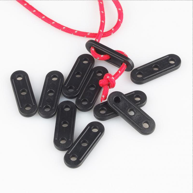 10Pcs Black Camping Tent Rope Fastener Guyline Tensioner Lock 3 Holes Rope Tensioner Camping Accessory