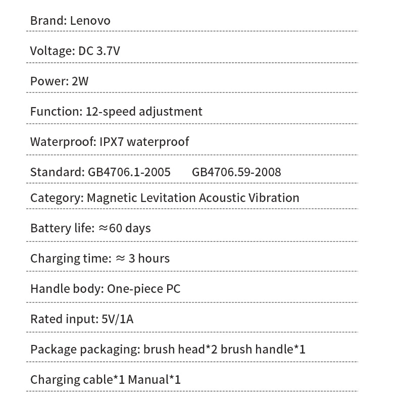 Sonic Toothbrush IPX7 Waterproof 5 Mode 45000 Minute Sterilization Protect Teeth Lenovo Electric Toothbrush