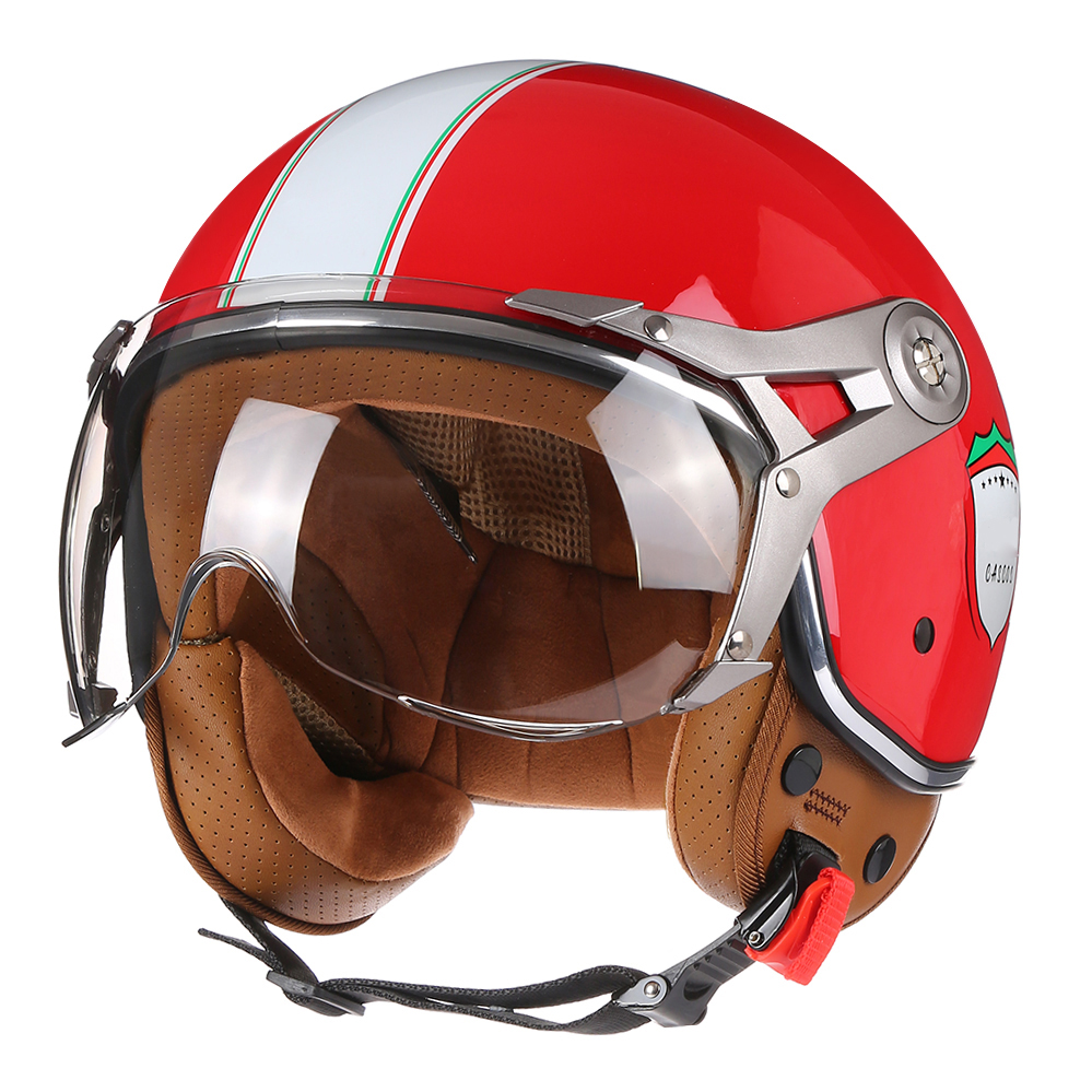 Vintage BLD Motorcycle Helmet Jet with Visor Motorbike Riding 3/4 Open Half Helmet Retro Scooter Capacete Moto: Brown / L