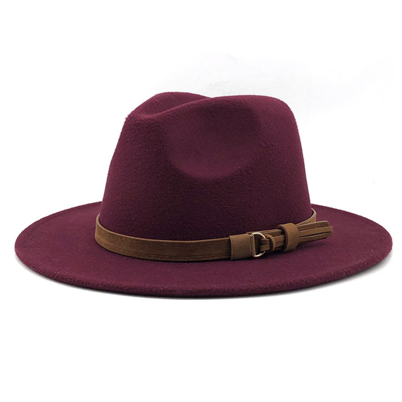 Ullfilt jazz fedora hattar bältesspänne dekor kvinnor unisex bred rand panama party trilby cowboy keps: 7
