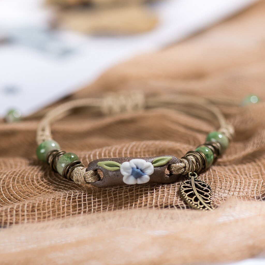 Forest Series Plant hand-kneaded Ceramic Adjustable DIY Bracelet For Women Jewelry #CZ501